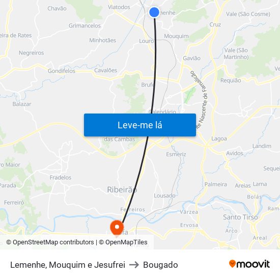 Lemenhe, Mouquim e Jesufrei to Bougado map