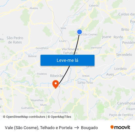 Vale (São Cosme), Telhado e Portela to Bougado map