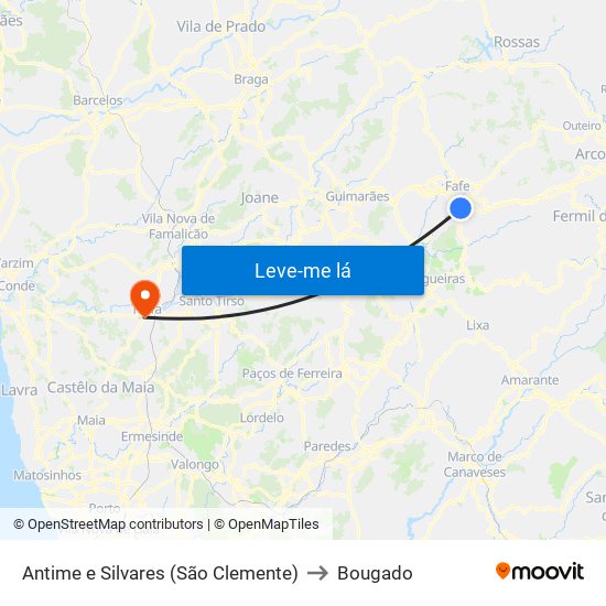 Antime e Silvares (São Clemente) to Bougado map