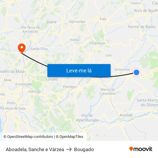 Aboadela, Sanche e Várzea to Bougado map