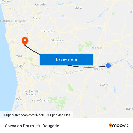 Covas do Douro to Bougado map