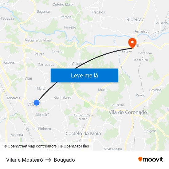Vilar e Mosteiró to Bougado map