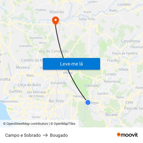 Campo e Sobrado to Bougado map
