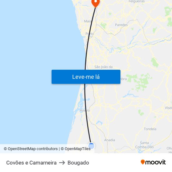 Covões e Camarneira to Bougado map