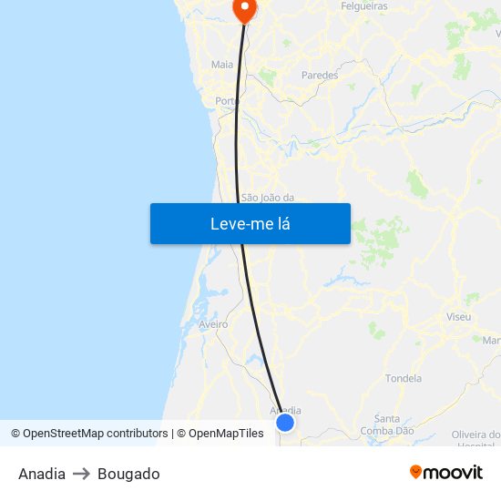 Anadia to Bougado map