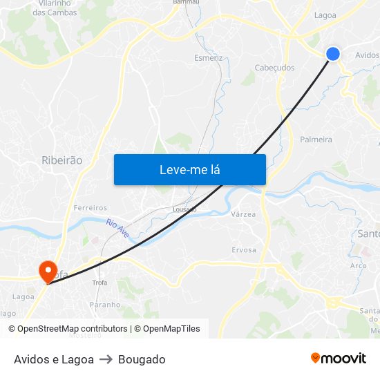 Avidos e Lagoa to Bougado map