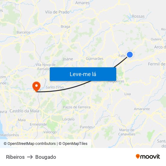 Ribeiros to Bougado map