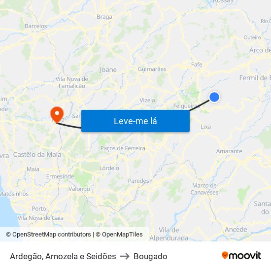 Ardegão, Arnozela e Seidões to Bougado map