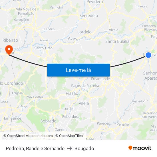 Pedreira, Rande e Sernande to Bougado map