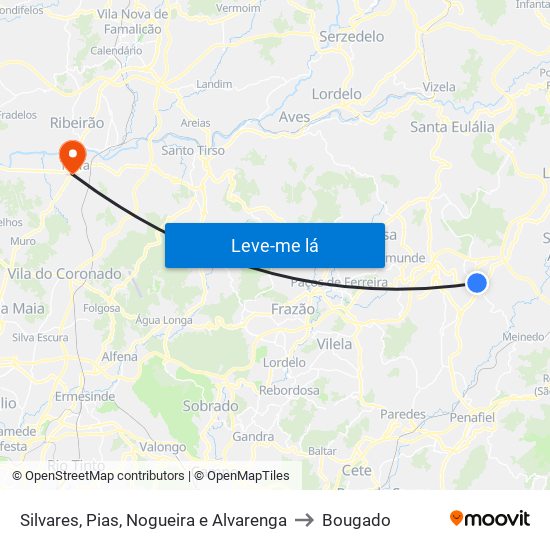 Silvares, Pias, Nogueira e Alvarenga to Bougado map