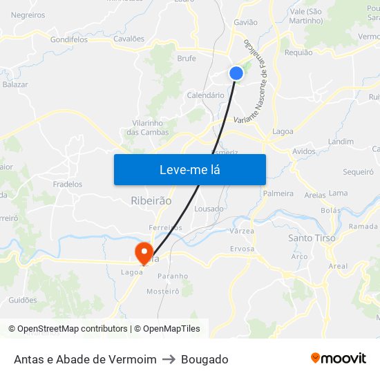 Antas e Abade de Vermoim to Bougado map