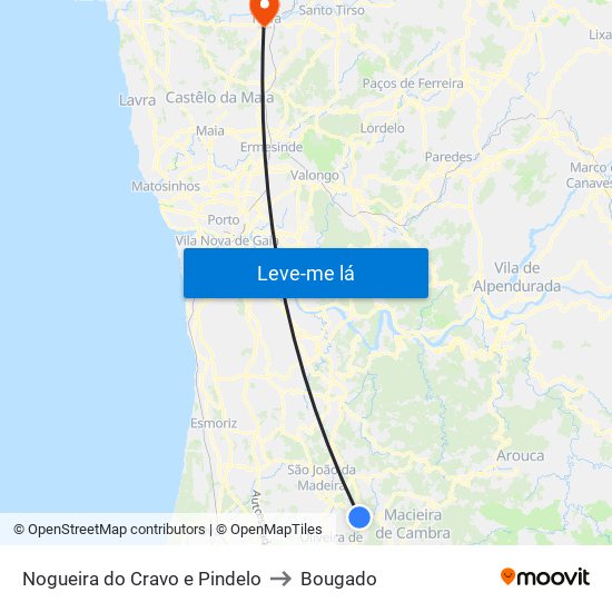 Nogueira do Cravo e Pindelo to Bougado map