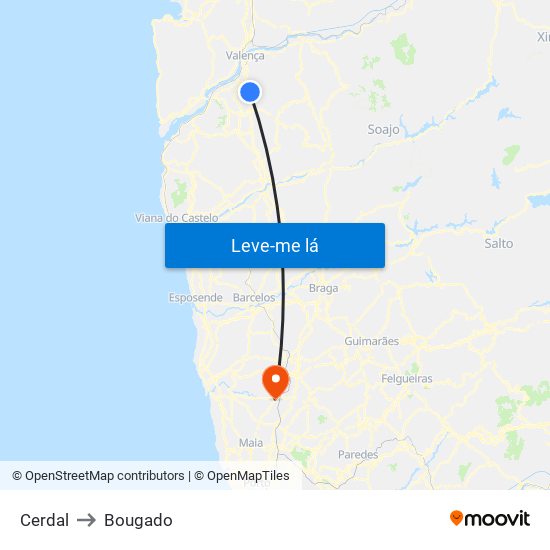 Cerdal to Bougado map
