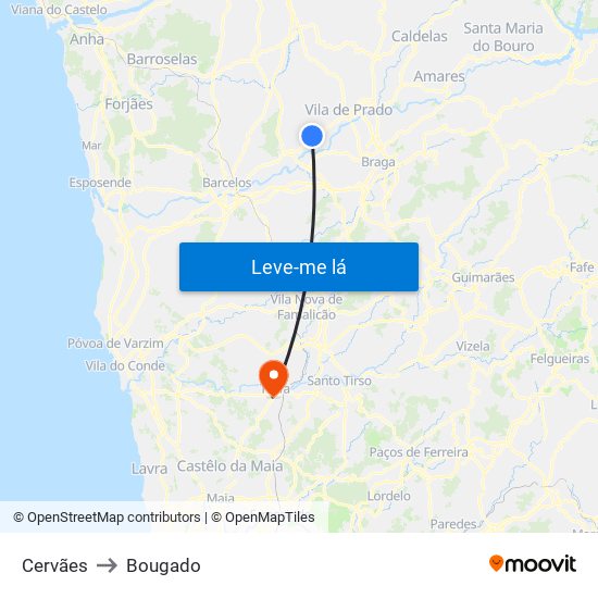 Cervães to Bougado map