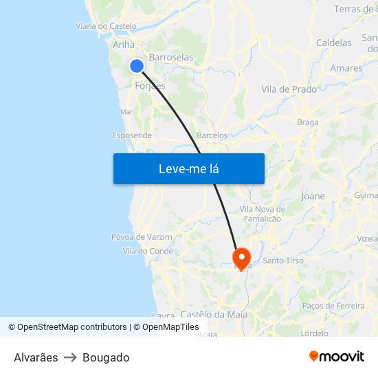 Alvarães to Bougado map