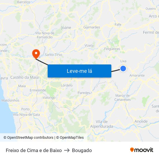 Freixo de Cima e de Baixo to Bougado map