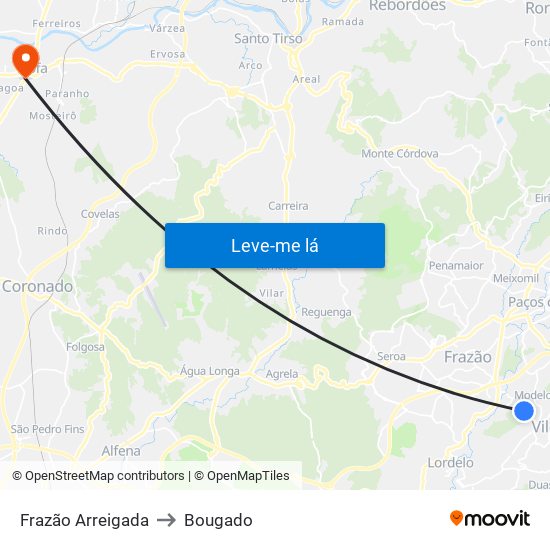 Frazão Arreigada to Bougado map