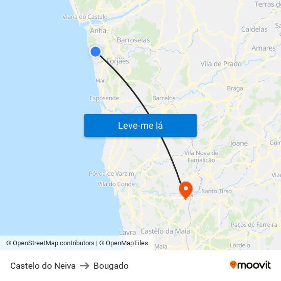 Castelo do Neiva to Bougado map