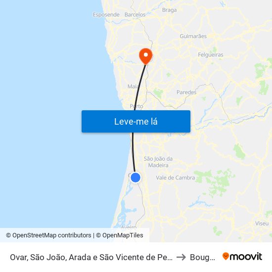 Ovar, São João, Arada e São Vicente de Pereira Jusã to Bougado map