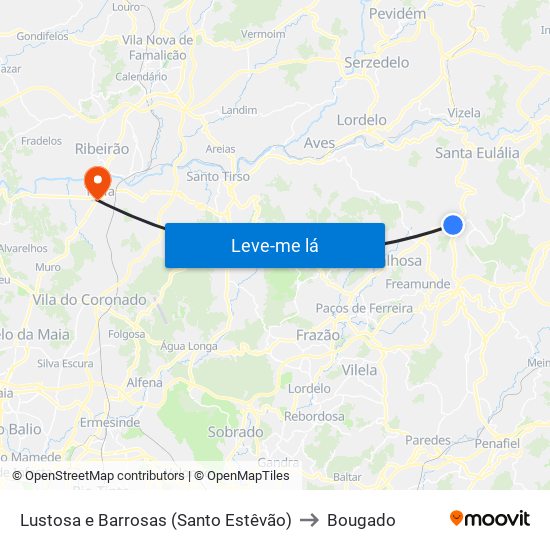 Lustosa e Barrosas (Santo Estêvão) to Bougado map