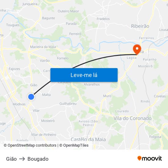 Gião to Bougado map