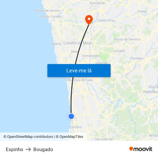 Espinho to Bougado map