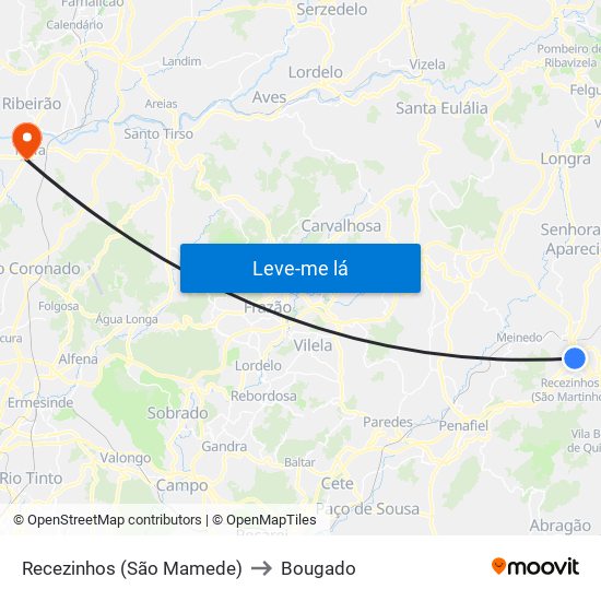 Recezinhos (São Mamede) to Bougado map