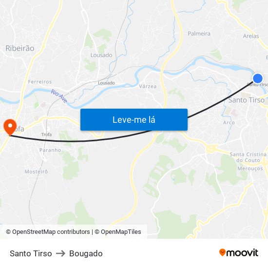 Santo Tirso to Bougado map