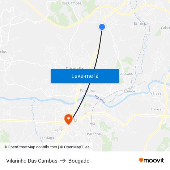 Vilarinho Das Cambas to Bougado map