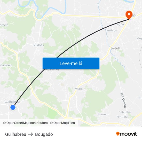 Guilhabreu to Bougado map