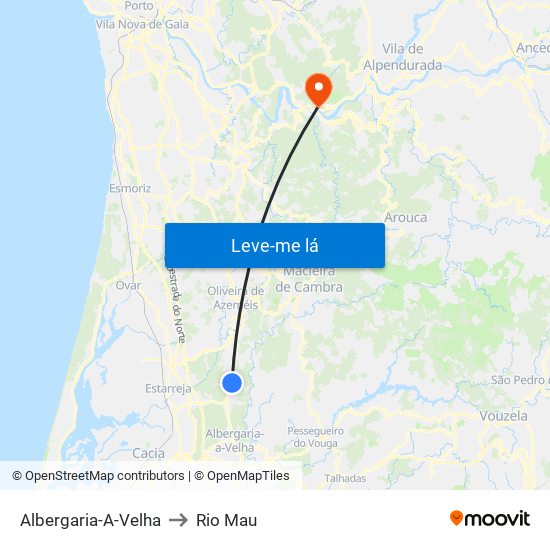 Albergaria-A-Velha to Rio Mau map