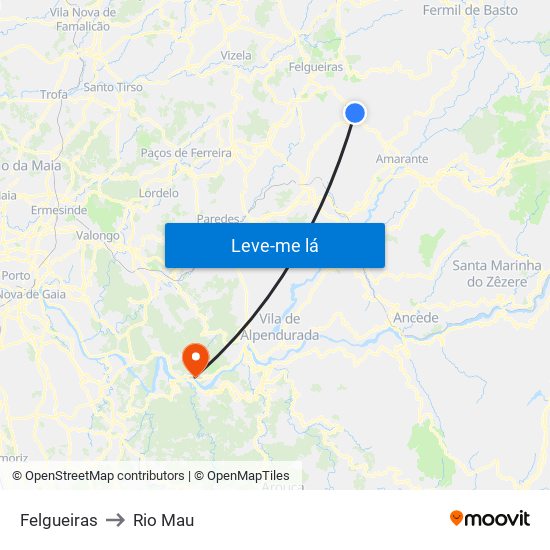 Felgueiras to Rio Mau map