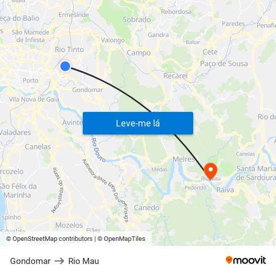 Gondomar to Rio Mau map
