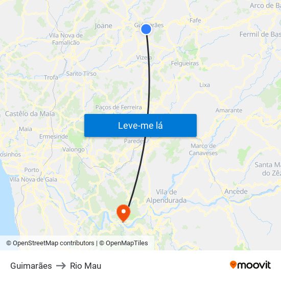Guimarães to Rio Mau map
