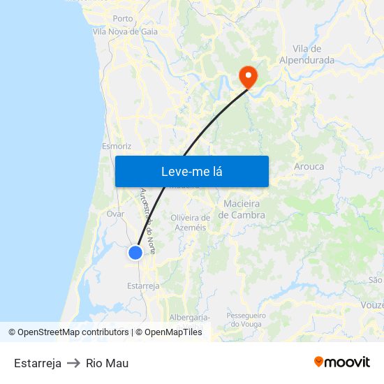 Estarreja to Rio Mau map