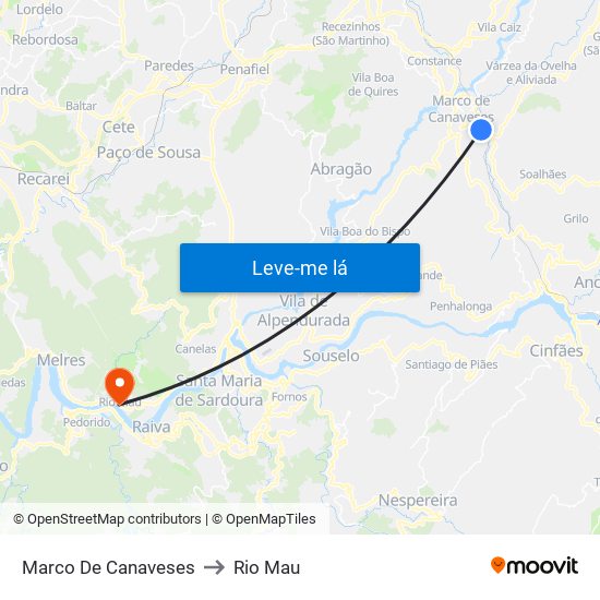 Marco De Canaveses to Rio Mau map