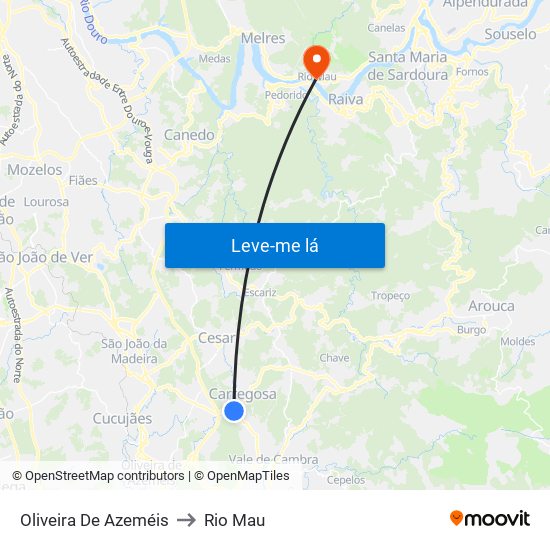 Oliveira De Azeméis to Rio Mau map