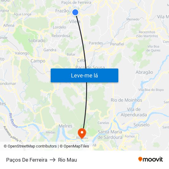Paços De Ferreira to Rio Mau map