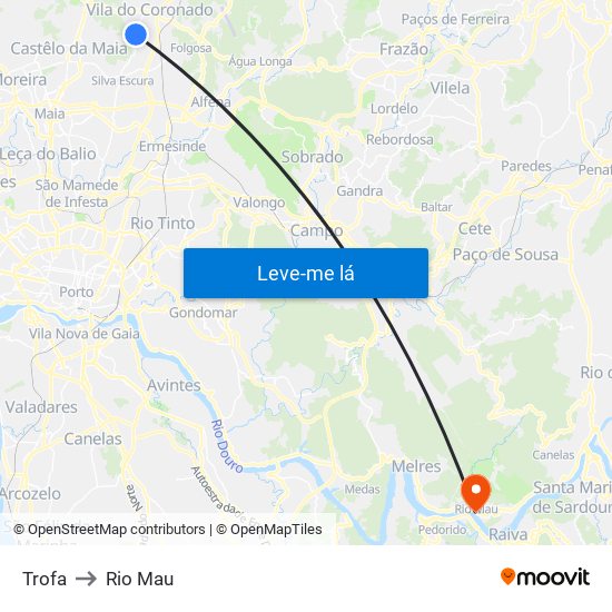 Trofa to Rio Mau map