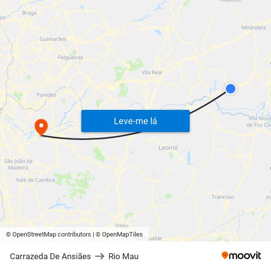 Carrazeda De Ansiães to Rio Mau map