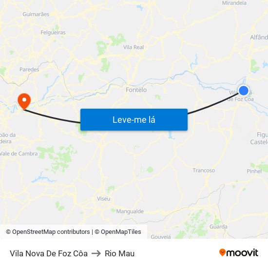 Vila Nova De Foz Côa to Rio Mau map