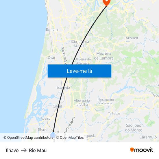 Ílhavo to Rio Mau map