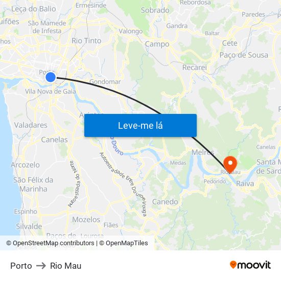Porto to Rio Mau map