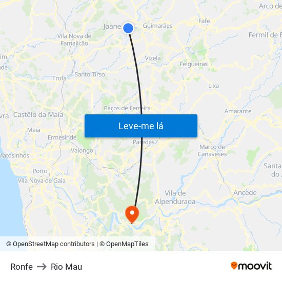 Ronfe to Rio Mau map