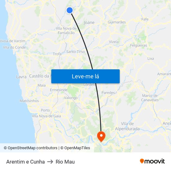 Arentim e Cunha to Rio Mau map