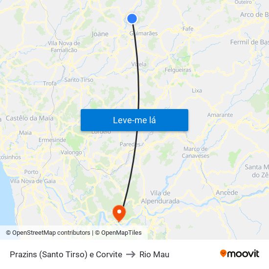 Prazins (Santo Tirso) e Corvite to Rio Mau map
