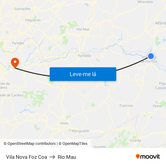 Vila Nova Foz Coa to Rio Mau map