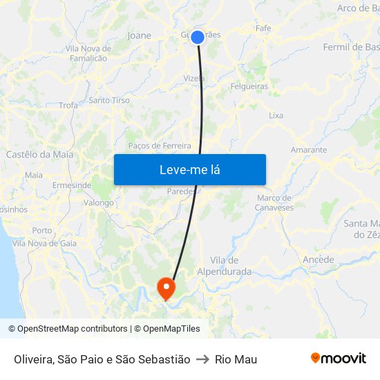 Oliveira, São Paio e São Sebastião to Rio Mau map