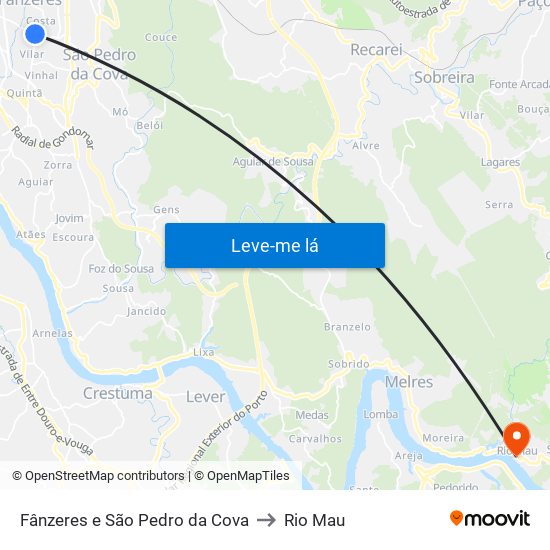 Fânzeres e São Pedro da Cova to Rio Mau map