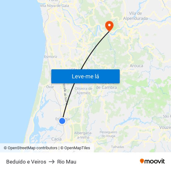 Beduído e Veiros to Rio Mau map